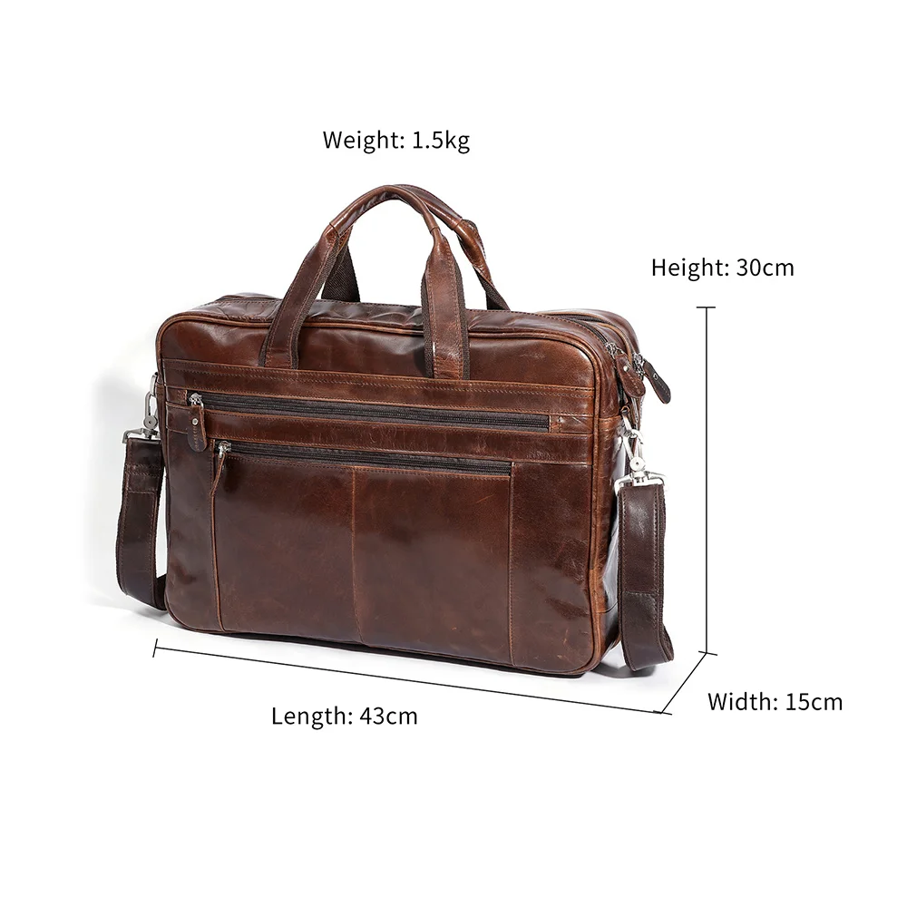 Echt Lederen Aktentas 17 "Laptop Tas Document Organizer Tote Handtas Messenger Schoudertas Bakken