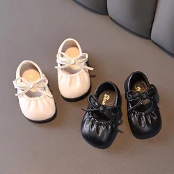 Girls Leather Shoes 2024 New Fashion Casual Soybean Shoe Small Children Shoes Breathable Soft Bottom