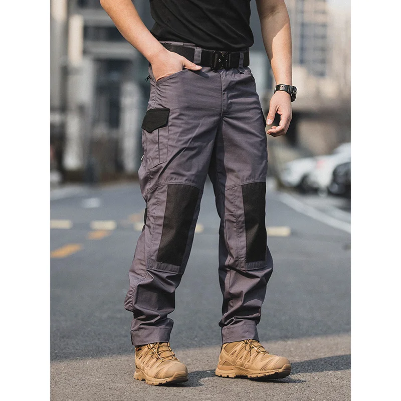 Lynjacye Mens Outdoor Straight Leg Tactical Pants Men\'s Waterproof Work Pants Knee Protection Military Multi Pocket Trousers