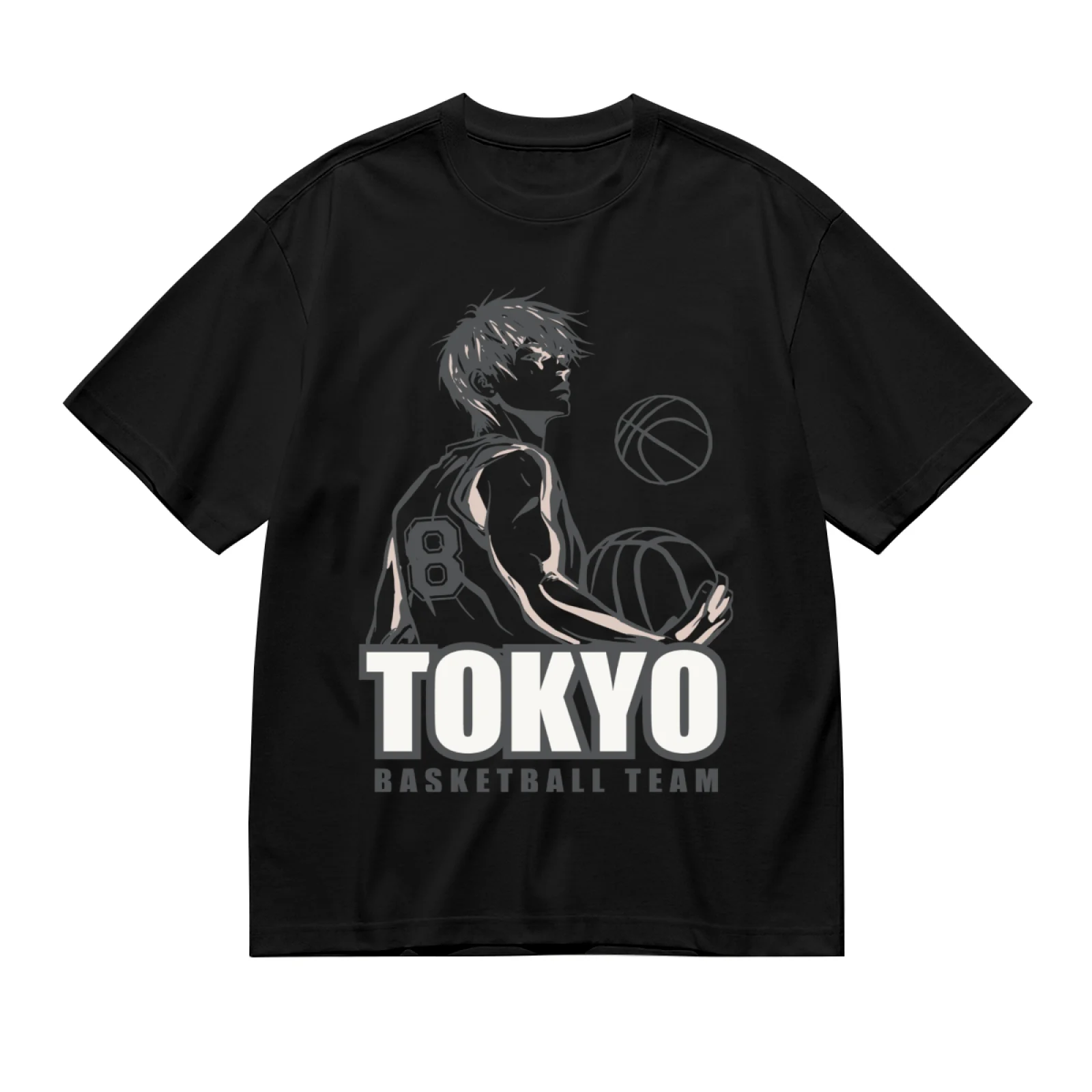 Men's Tokyo Basketball Team 8 Print T-shirt Summer Short Sleeve Anime Streetwear Loose Fit Casual Tee Shirt