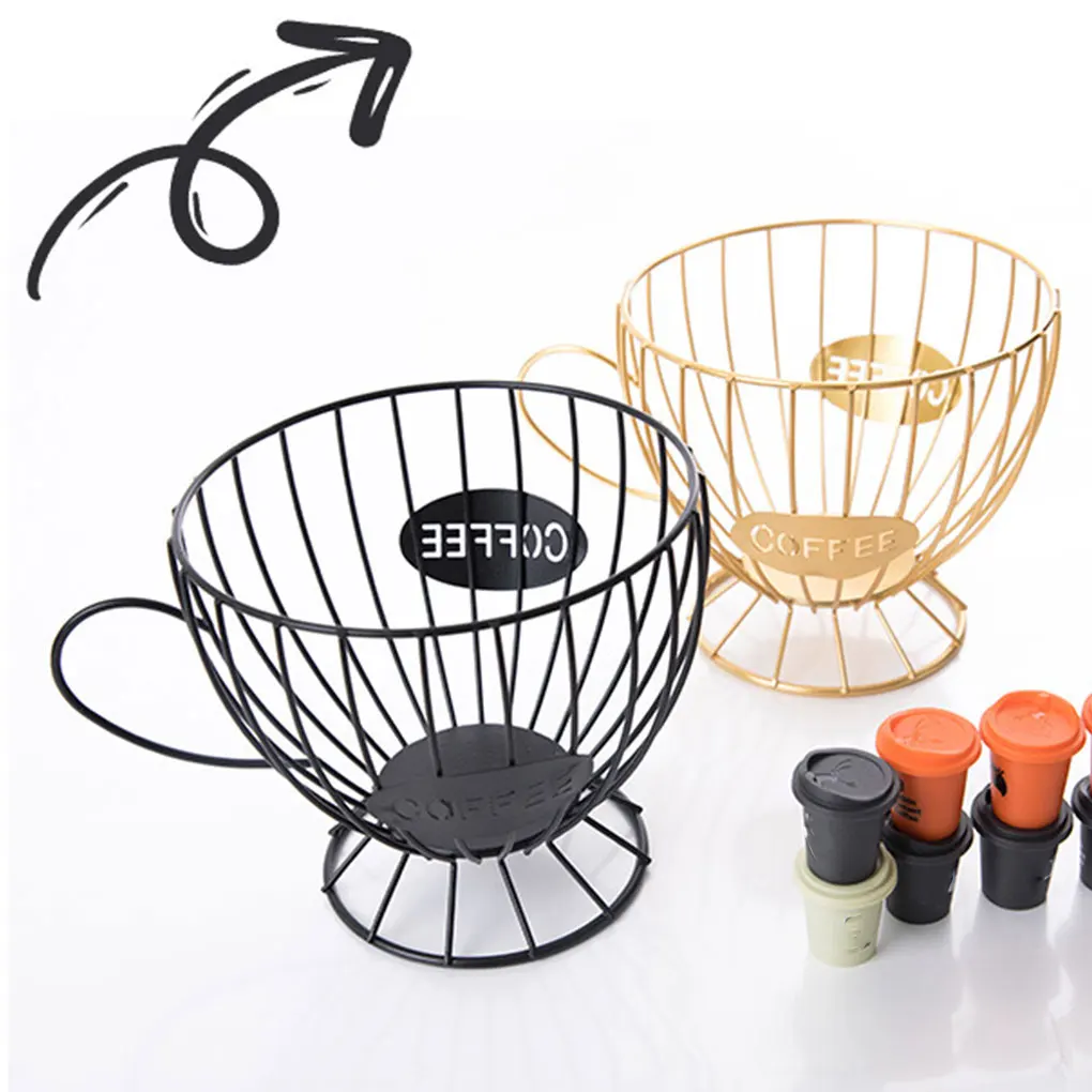 Creative Coffee Capsule Basket Add Touch Of Style To Home Large Storage Space Coffee Pod Organizer Gold tea cup