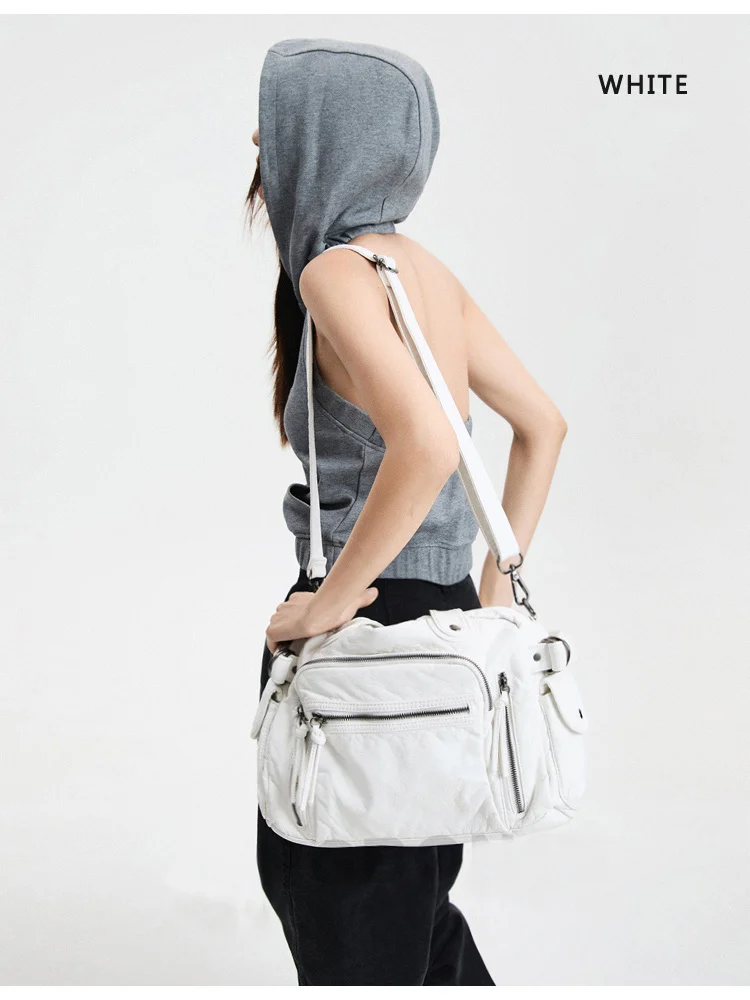 Sacà bandoulière simples pour fille couro macio retro mensageiro saco grande capacidade sacola punk multi bolso y2kmotorcycle saco