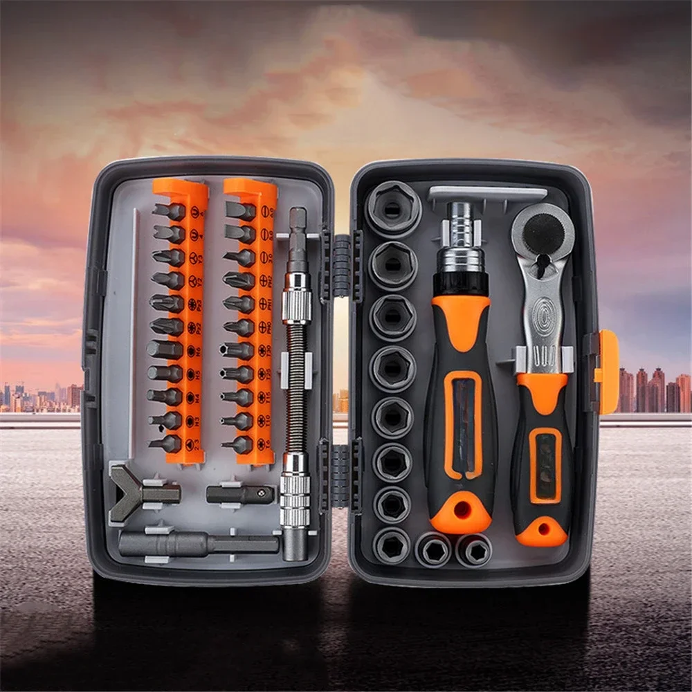 

38 Pcs Torque Socket Wrench Set Household Ratchet Handle Wrench Combination Car Tool Set Hardware Manual Toolbox Screwdriver Set