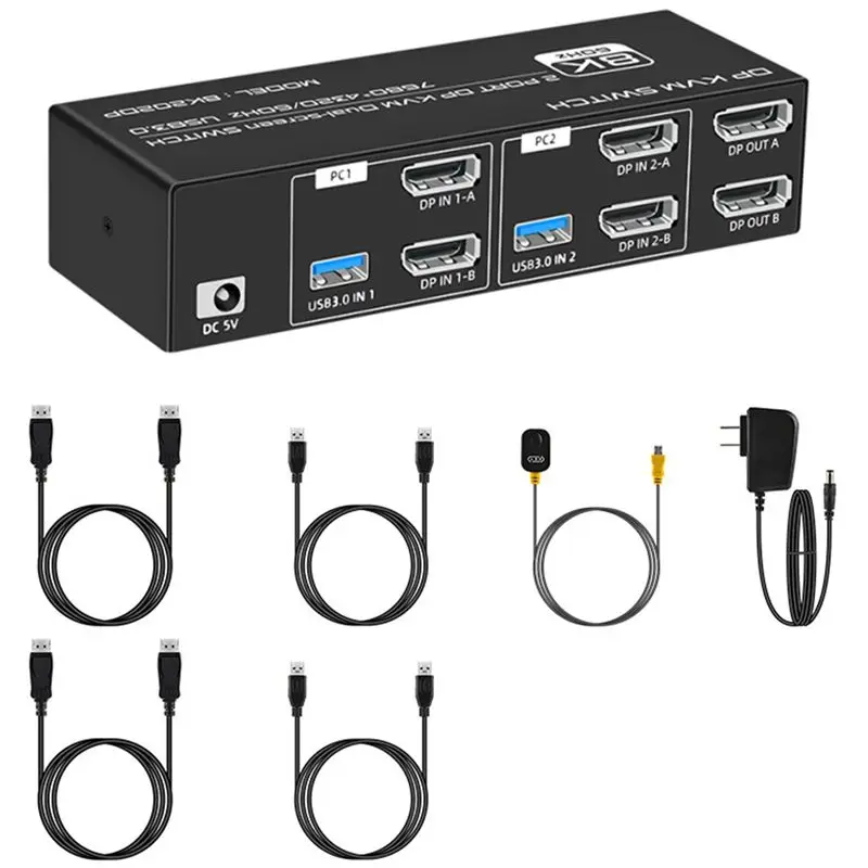 A29F-8K DP KVM Switch For 2 Computers USB 3.0 KVM Switch 2 In 2 Out And 4 USB 3.0 Port For Mouse Keyboad Monitor
