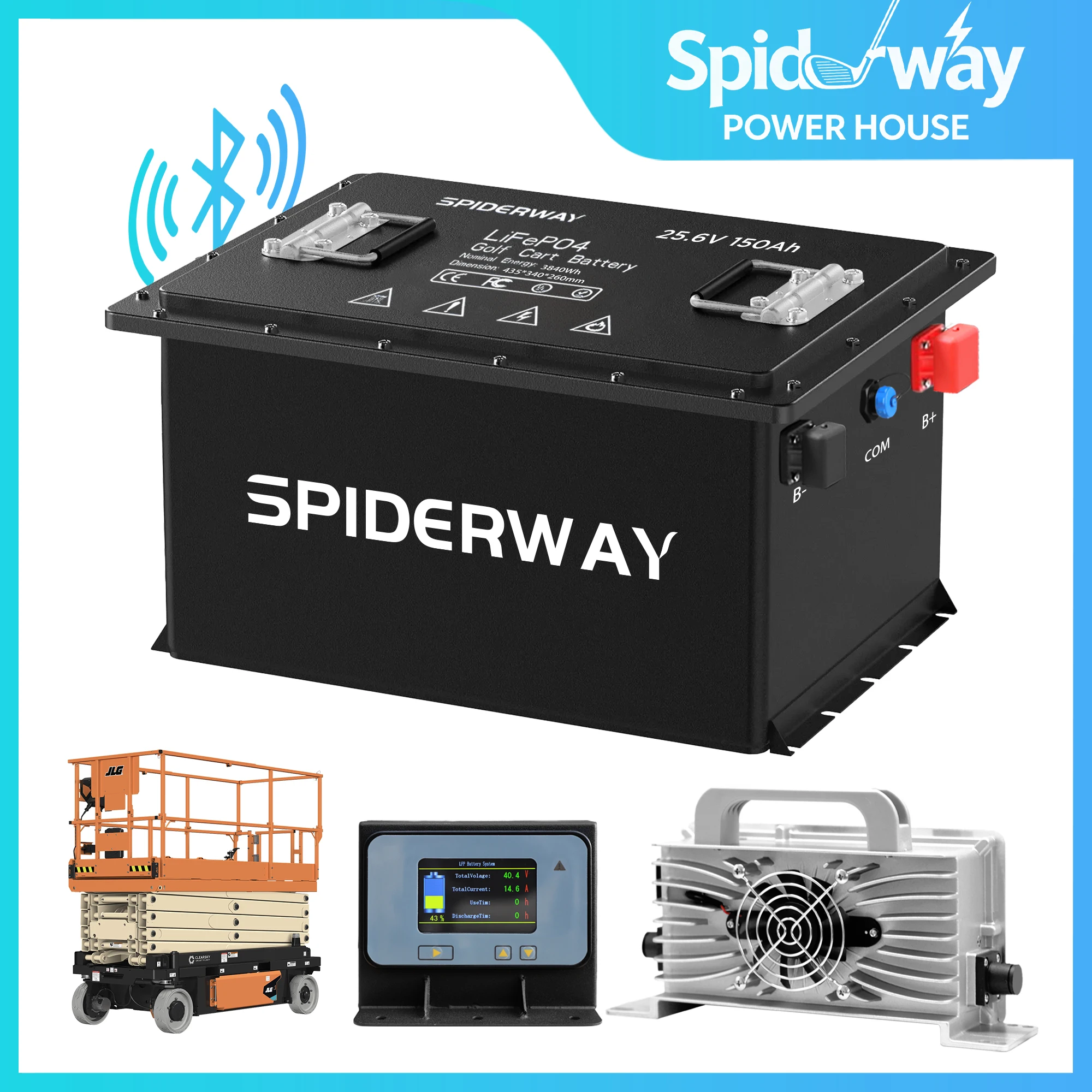 24V/ 150Ah Lithium LiFePO4 Battery For JLG 1932E2,1532E 1532E2 Scissor Lift With Charger 6000+ Cycles Max. 7.68kW