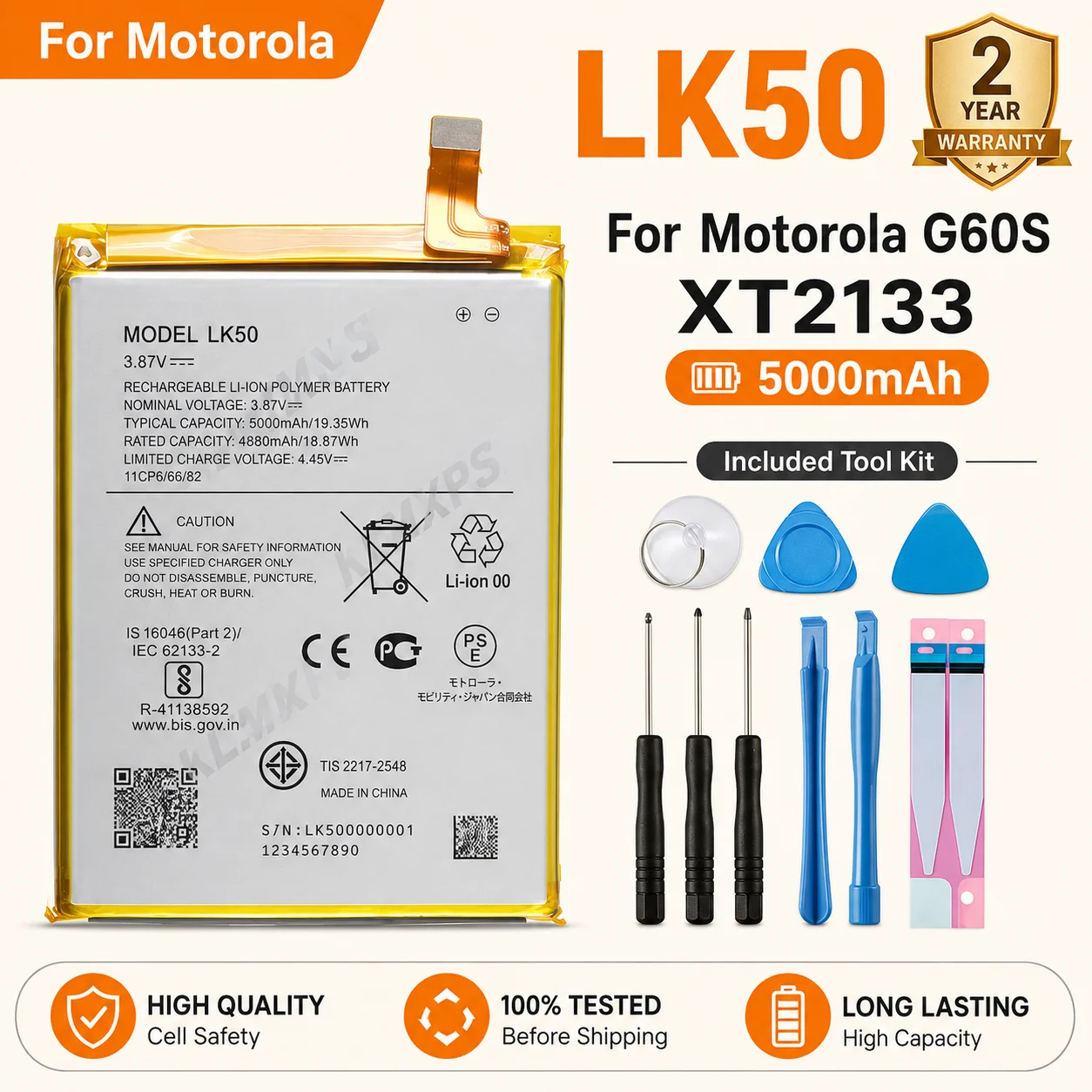Replacement Battery For Motorola Moto G Series G24 G54 G7 Power G50 G23 G22 G52 G60S G20 G42 G34 G84 G62 G71 G73 P30 Note