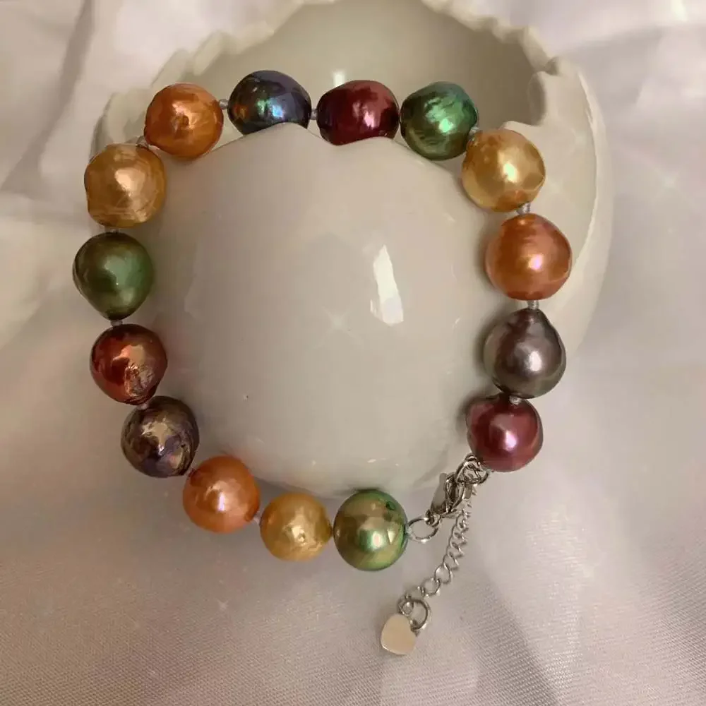 

AAA 10-11mm Colorful Round Edsion Natural Freshwater Cultured Charms Pearl Bracelets for Women Girls Ladies