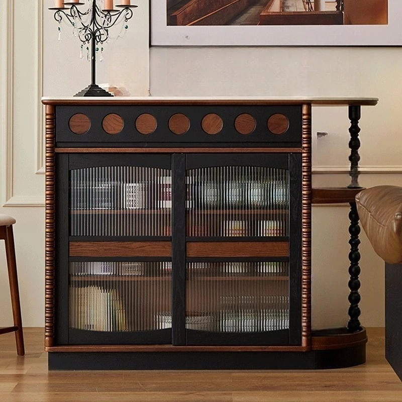 Retro slate wind tunnel bar counter living room solid wood entrance open storage