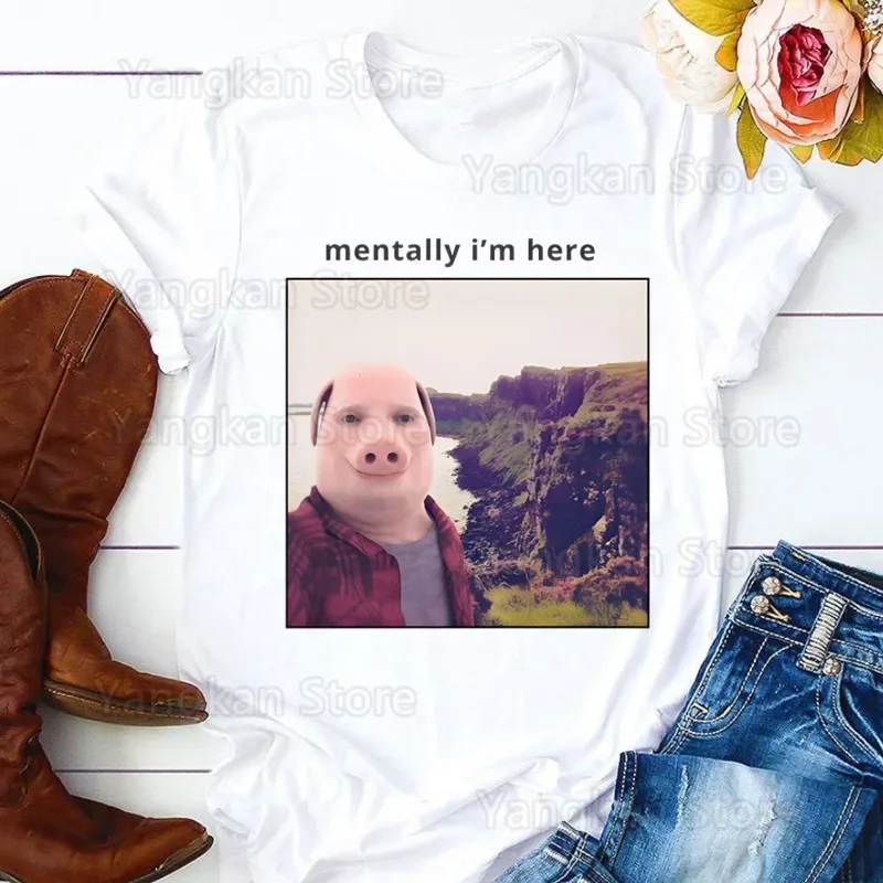 John Pork sta chiamando risposta alla chiamata Pig Meme T-shirt da donna Ragazza Harajuku T-shirt femminile con grafica Kawaii in stile coreano, Drop Ship