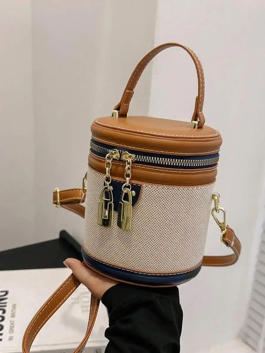 

Mini Retro Round Bucket Bag - Vibrant Color Contrast, Chic Crossbody Design - Versatile Cylinder Purse For Fashion-Forward Style