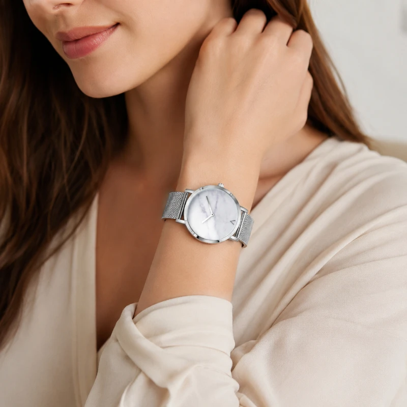 Elegant Marble Face Ladies Watch Luxury Metal Milanese Band Analog Quartz Wristwatches for Woman Fashion Female Clock Gift Reloj