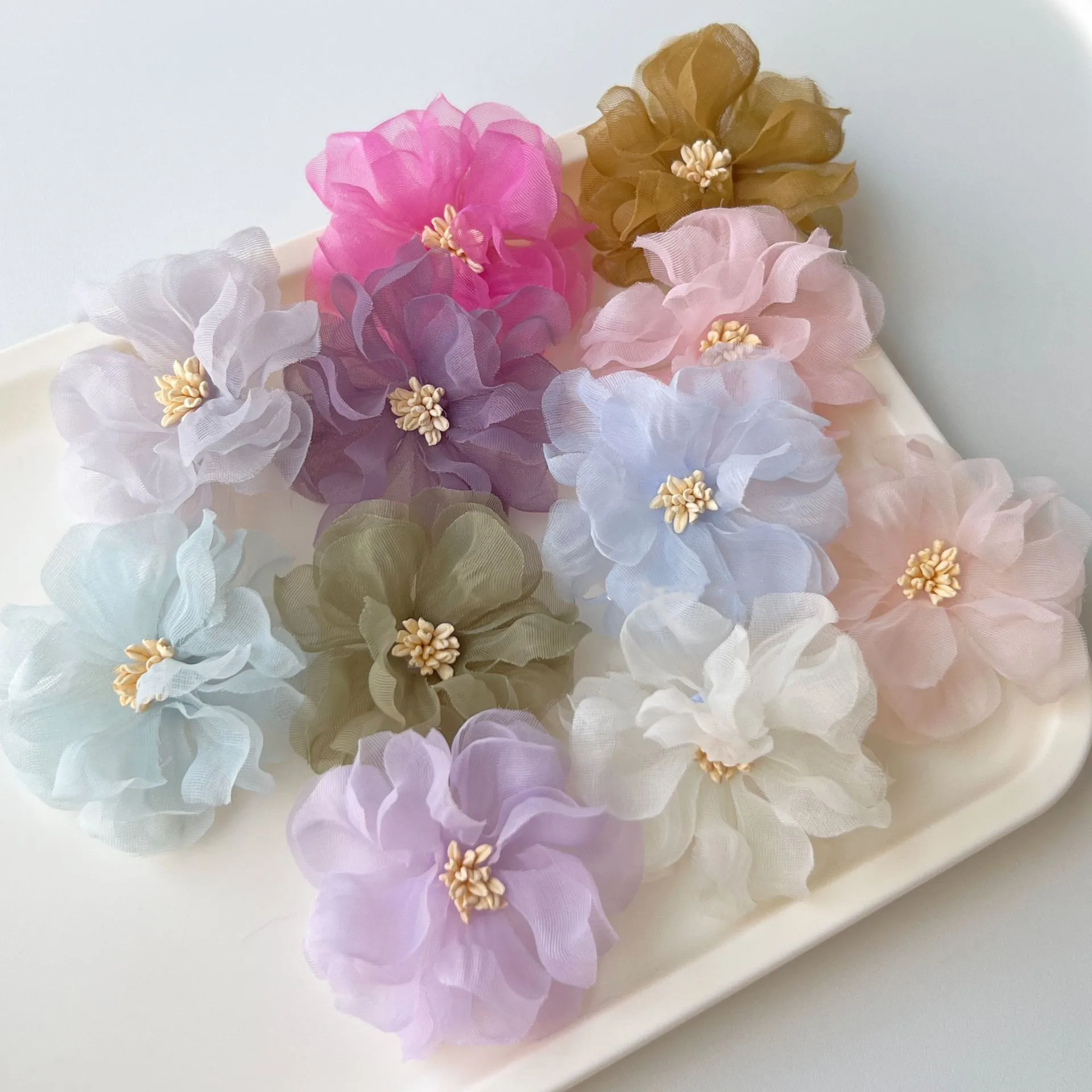 10 Stück Garn bunte Blumen applikationen Patches 6cm/5cm DIY Ohrringe Haarnadel Schmuck Kleidung Haar Hochzeit Zubehör