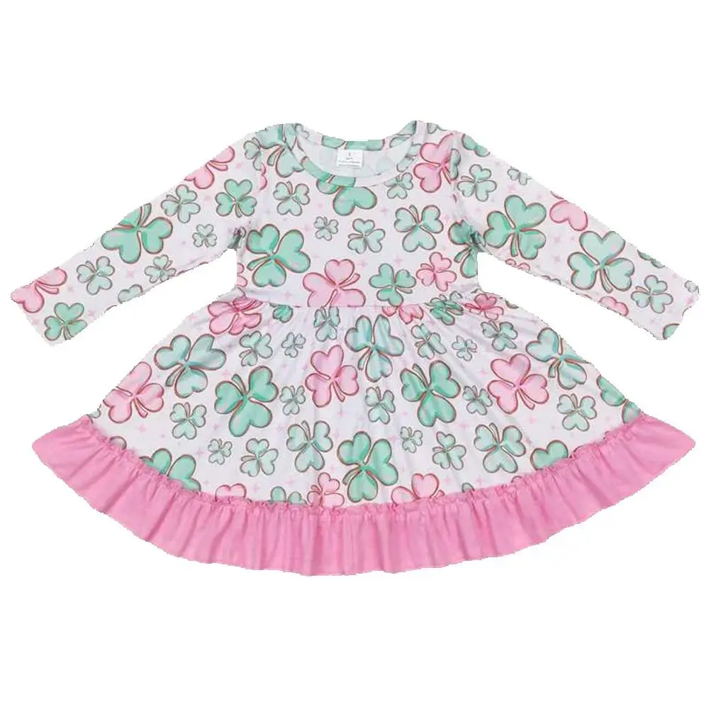 

GLD0503 baby girl clothes girl four leaf clover baby st. patrick dress