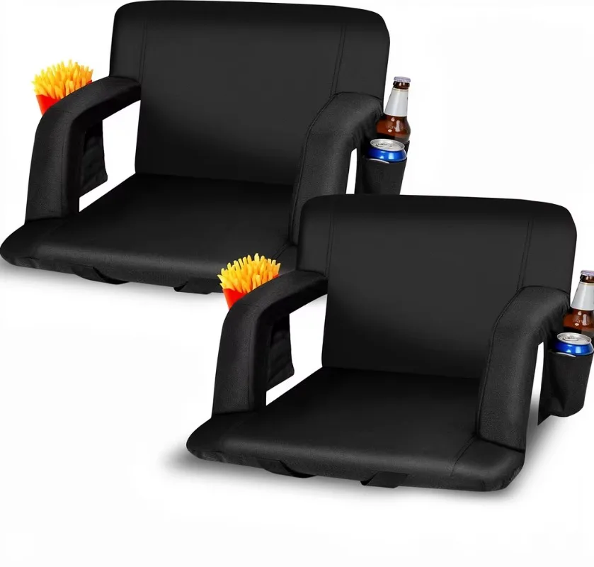 2-Piece Stadium Chair Stand Seat Backrest Foldable Armrest 6 Adjustable Angle Casual Design 20.9 Inch Outdoor