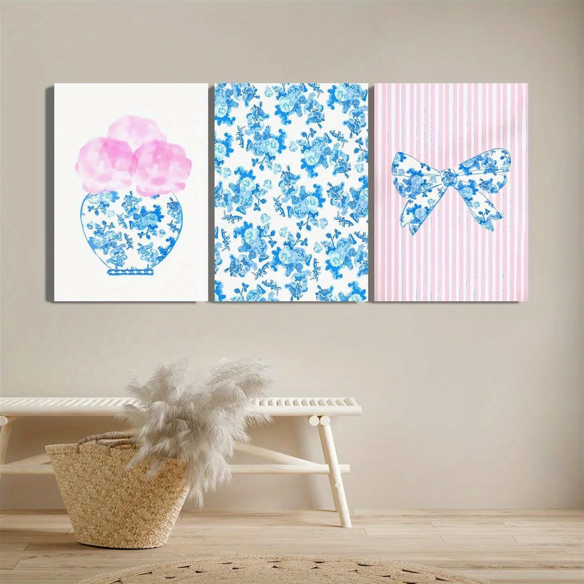 Frameless 3pcs -Bow theme canvas wall art painting, suitable for indoor Easter, President's Day, Mardi Gras, St. Patrick's Da