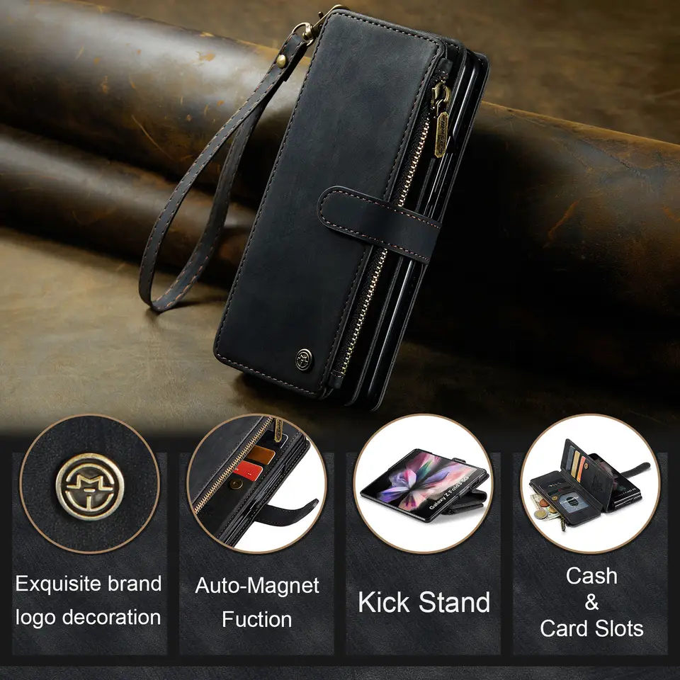 Leather Magnetic Wallet Case for Galaxy Z Fold 3 and Z Fold 4