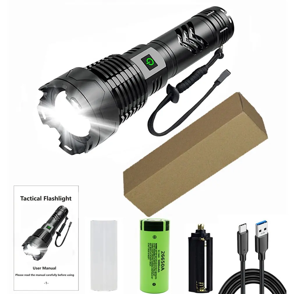 Novo led recarregável xhp160 lanterna de alumínio handheld luz forte tipo c zoom tocha tático lanterna 5000mah dropshipping