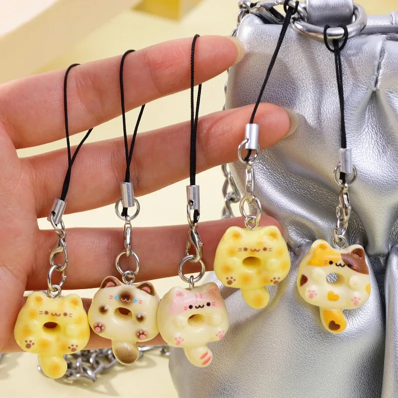 Cute Cartoon Cat Cookie Phone Lanyard Strap Key Chains Bag Pendant Decoration DIY Phone Pendant Charm Lanyard Handmade Gifts