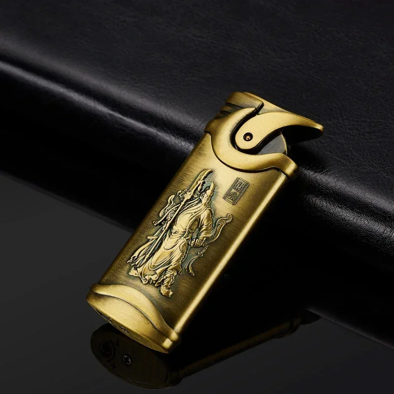 

Refillable Butane Gas Straight Red Flame Metal Lighter Retro Windproof Lighter Cigarette Accessories Holiday Gift