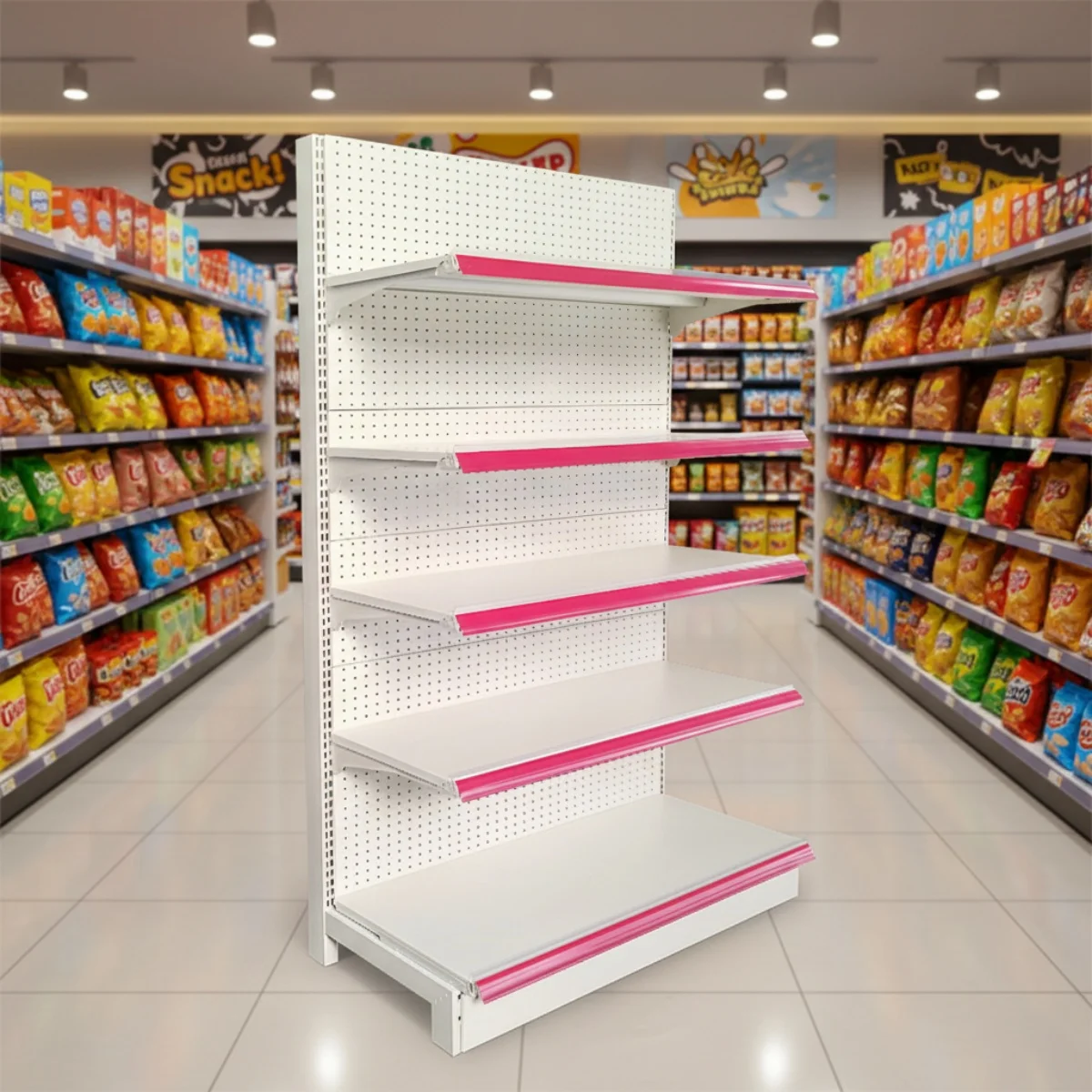 Double Sided Island Gondola Shelving Unit Supermarket Display Rack With Endcap