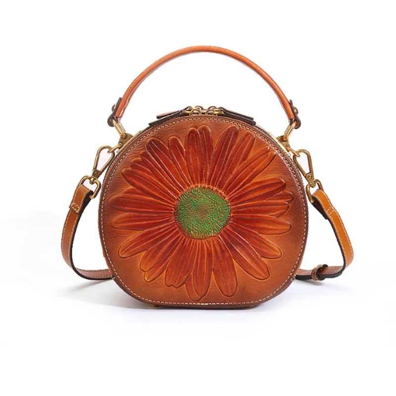

Return to the ancients Circular circular cow fur bag 2025, authentic leather bandoliers with sweet print and elegant flower bag