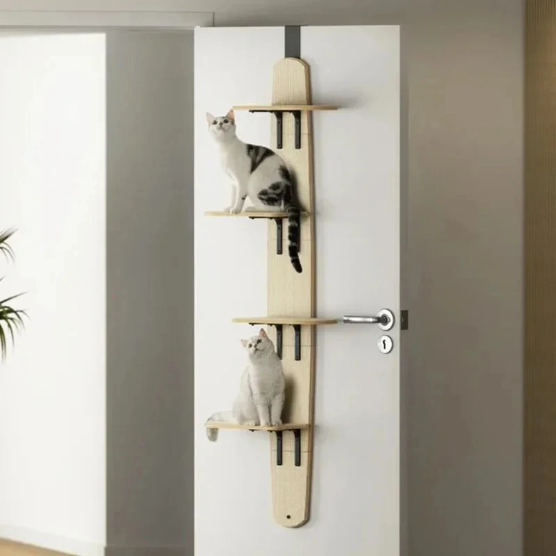 Estante Vertical de Madera para Gatos de 4 Niveles, Versátil, para Colgar en la Puerta, Estable, Árbol para Gatos, Marco de Escalada para Gatos