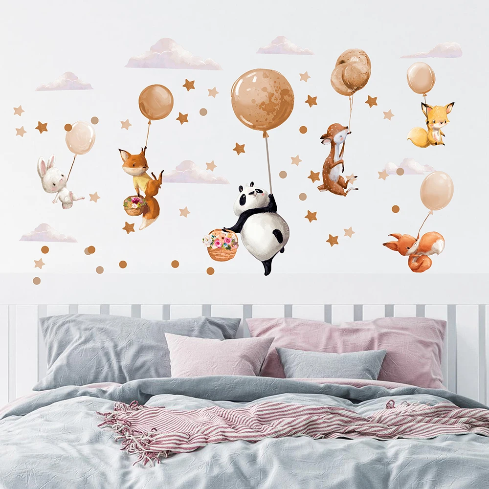 

Wartercolor Animals on Beige Balloons Wall Sticker Nursery Panda Deer Fox Bunny Wall Decal Birthday Baby Shower Living Room