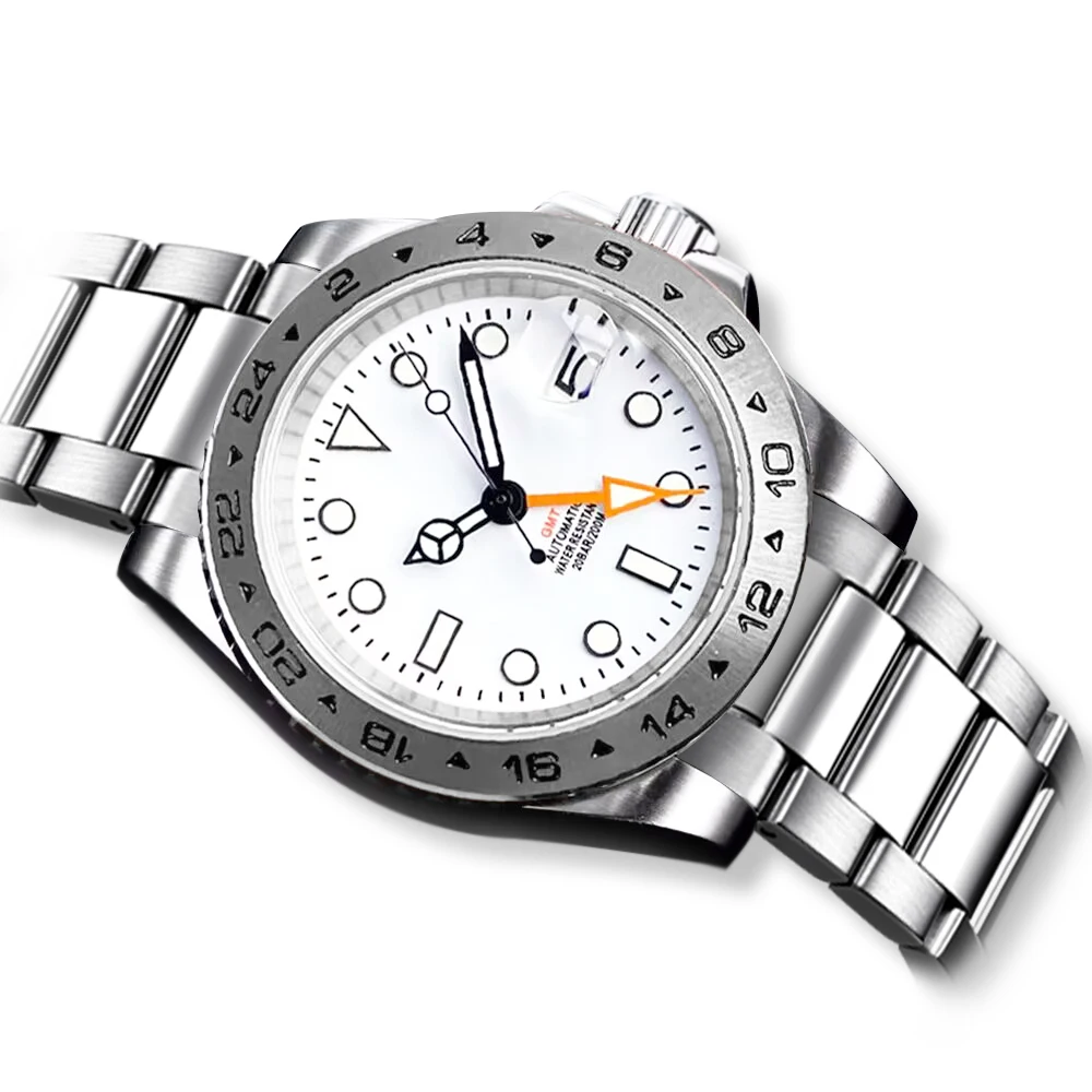 Custom Logo NH34A Men\'s Automatic Mechanical Watches GMT Watch White dial 39mm Sapphire Men 100M Waterproof Watch Reloj Hombre