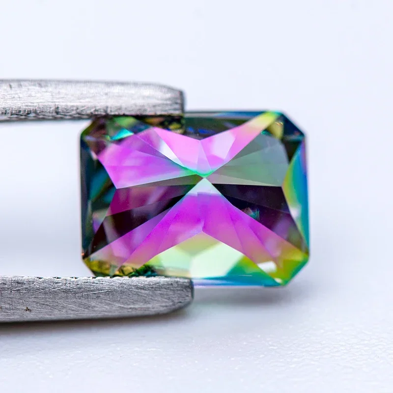 Pierre de moissanite verte arc-en-ciel, coupe radieuse, pierre précieuse cultivée en laboratoire, bijoux à bricoler soi-même, matiques, cadeau exécutif avec certificat GRA, document