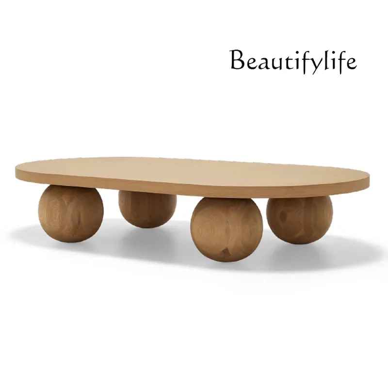 

QJapanese-style solid wood coffee table small apartment living room wabi sand wind low table medieval homestay oval coffee table