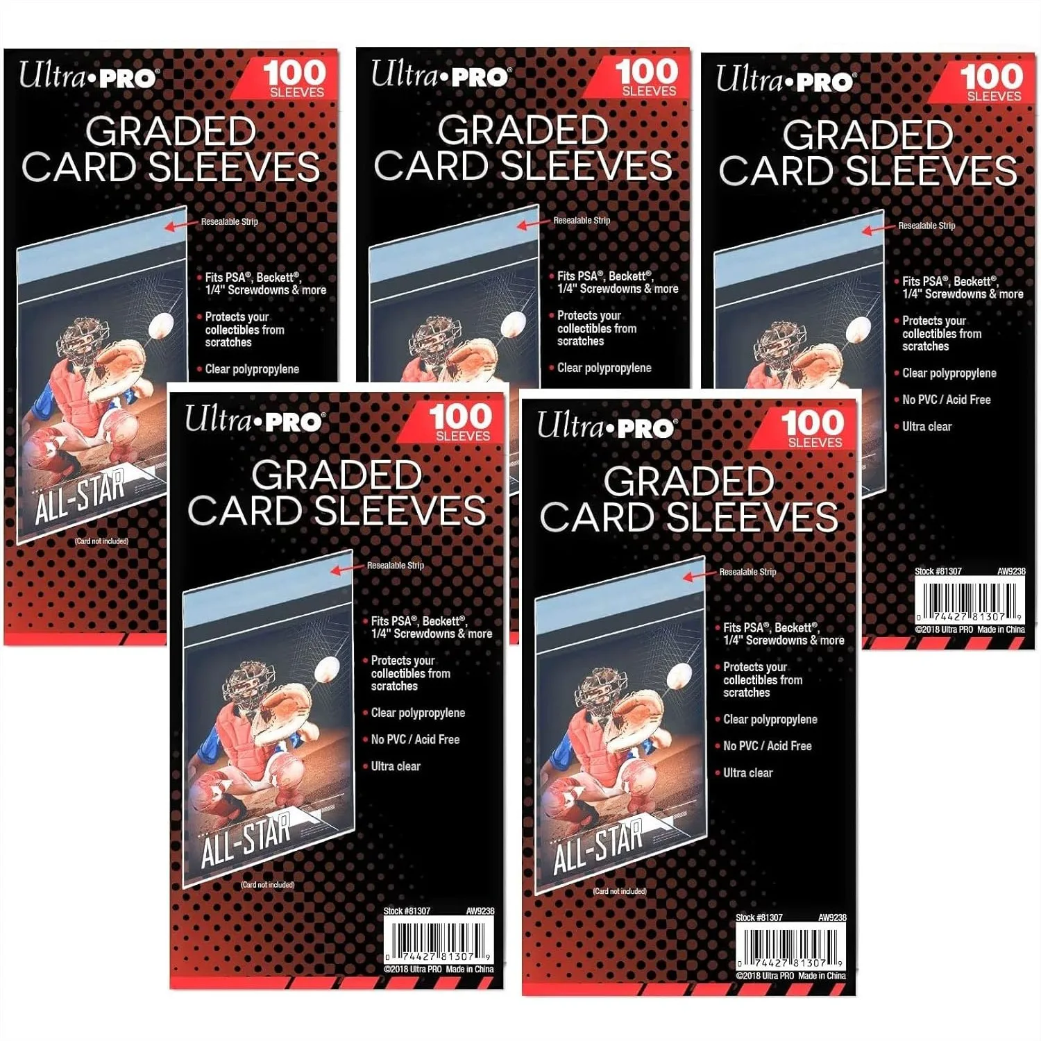 

5 Ultra Pro Graded Card Sleeve Packs 500 Total 5 100ct Packages Resealable Strip Protects Graded Cards From Scratching And Dust