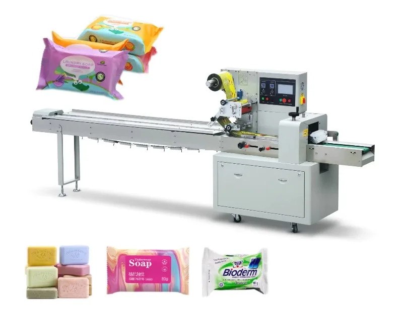 

【2026】Automatic Horizontal Pillow to Flow Bag Soap Packaging Wrapping Machine for Medical Gauze Cleaning Sponge Packing