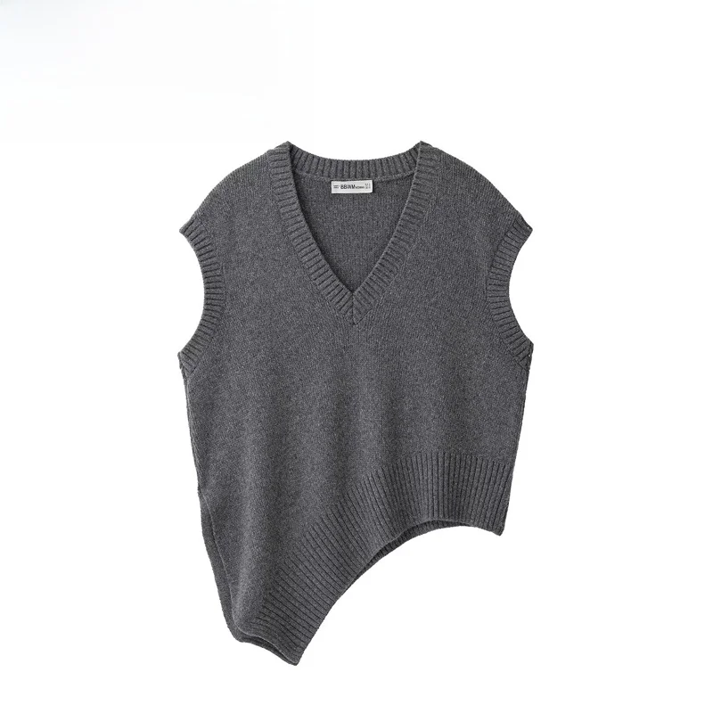Fashionable Asymmetric Hem Vest Women's Stylish Versatile Short Length Polyester Fiber Curved Backward Design Autumn Season