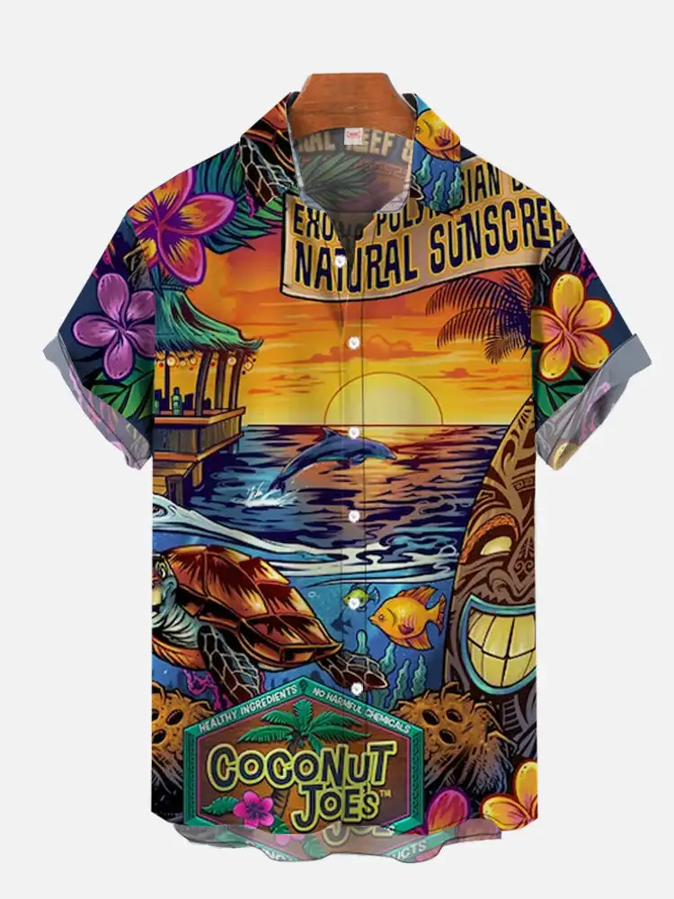 Hawaiian Passionate Samba Printed Shirts Men's Beach Button Shirts Summer Breathable Short Sleeve Shirt Fashion Polo Neck Shirts