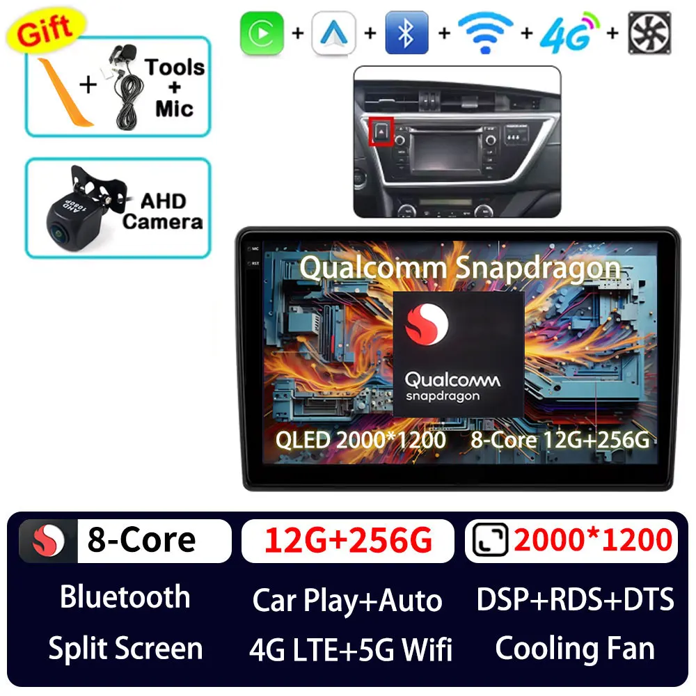 Android 15 Carplay voor Toyota Auris 2013 2014 2015 2016 Corolla E160 E170 LHD 360 camera 5G WIFI autoradio BT videospeler QLED