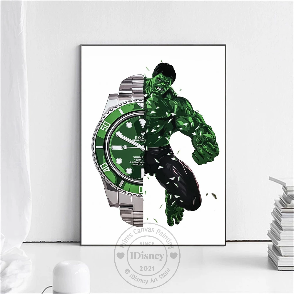 

Disney Marvel Hulk And Luxury Green Watch Poster Abstract Print Canvas Painting Home Decor Wall Art Picture Office Room Decor