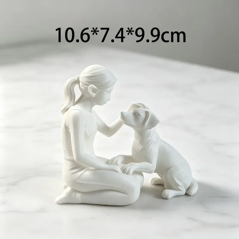 3D Printed Girl and Dog Figurine Pet Lover Statue Minimalist Human‑Pet Bond Sculpture Desktop Tabletop Ornament Home Decor