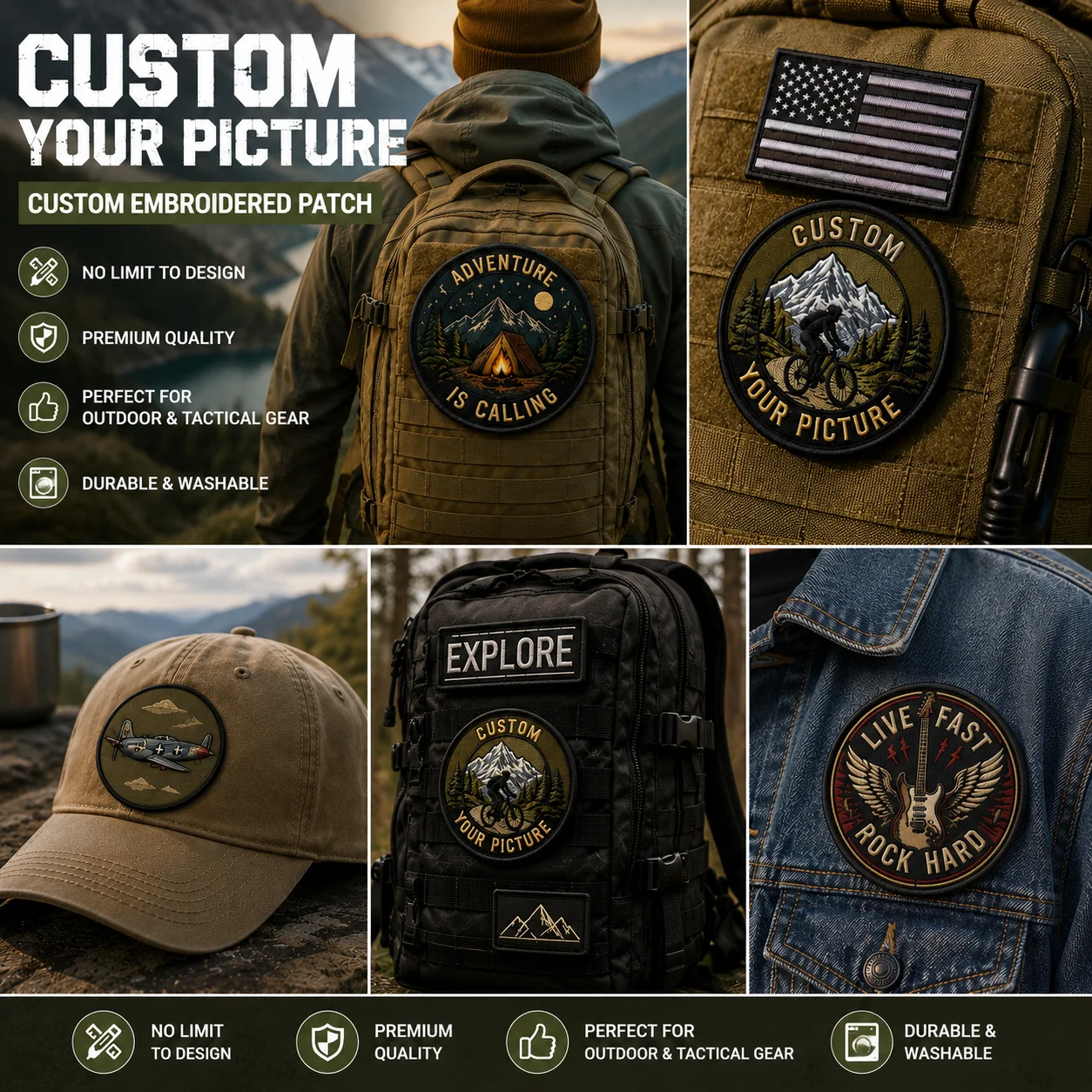 

Design Your Own Embroidered Patch, Custom Text & Logo Patch for Jackets, Hats & Bags, Personalized Tactical Hook and Loop Patch