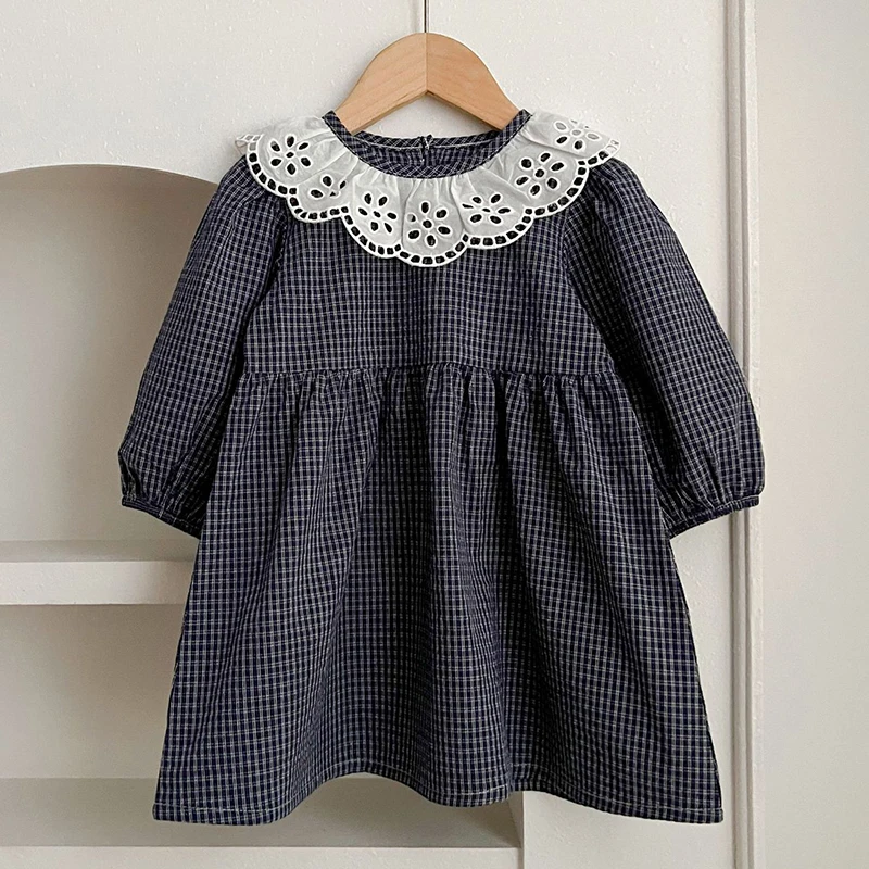 Spring Autumn Baby Girls Long Sleeve Sweet Sisters Grid Dress Infant Rompers Kids Baby Girls Princess Clothes Rompers