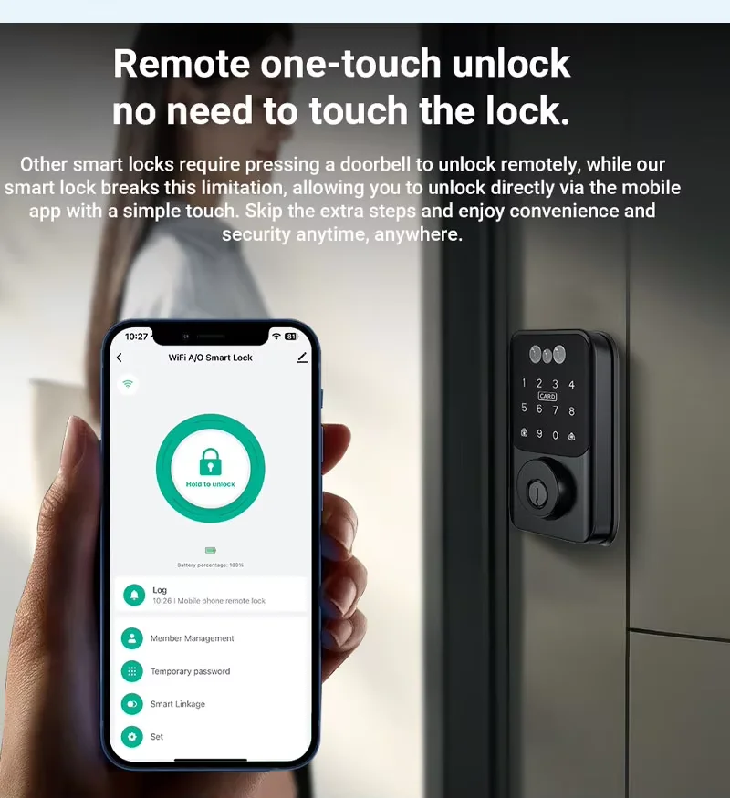 Tuya WiFi Face Recognition Automatic Deadbolt Smart Lock for Wood Door Keyless Palm vein for Office Apartment