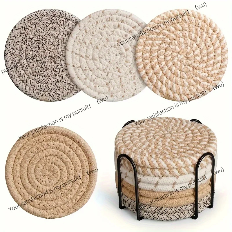 4 absorbent beverage coasters, simple cotton cloth, with non-woven lining, suitable for coffee table home decoration