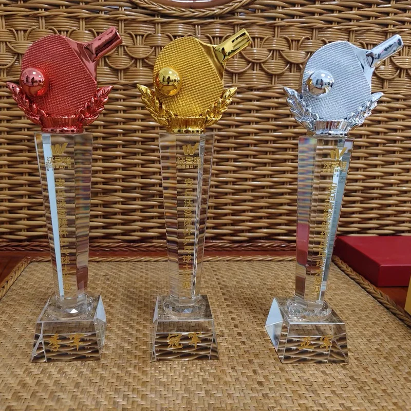 Customized Creative Resin Trophy, Crystal Base Engraved, For Table Tennis, Badminton, Award Souvenir Competition Decoration, 1Pc