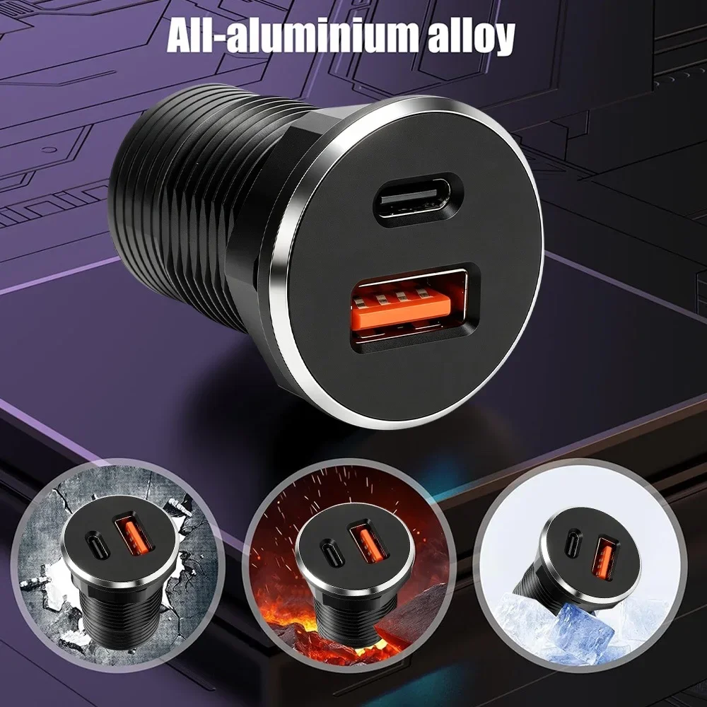 1/2 Stück 12V/24V USB-Steckdose PD Typ-C QC3.0 USB-A Dual-Port Aluminium Schnellladebuchse für Auto, Wohnmobil, Camper, LKW, Boot – Detail 4