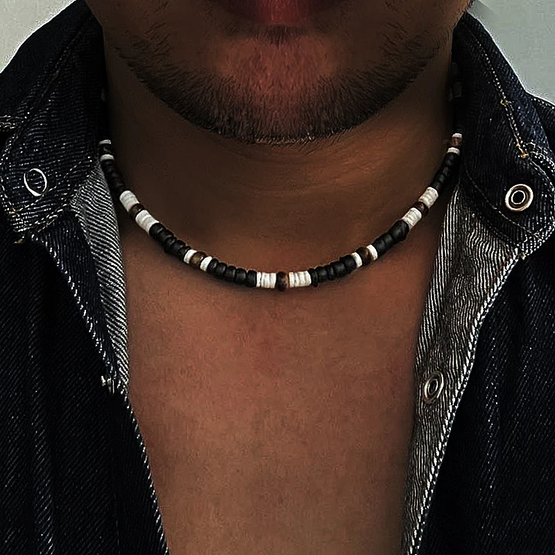 Collar de surfista bohemio de playa para hombre, collar con cuentas de concha de coco étnico Tribal geométrico Simple, joyería para hombre 2022