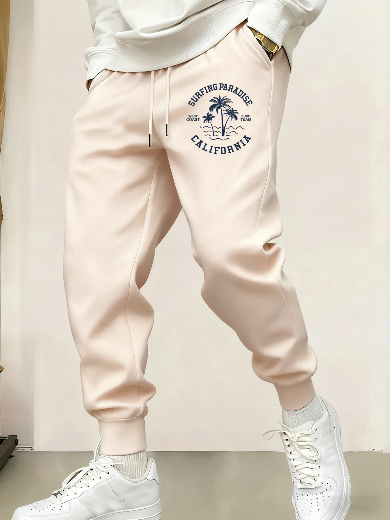 

Califonia West Coast Surf Prints Man's Sweatpants Warm Pant Joggers Jogging Britches Pocket Fashion All-Match Long Pants