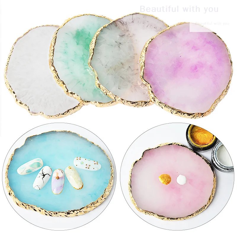 Resin Agate Stone Nail Art Palette False Nail Tips Mixing Color Drawing Pallet Gel Polish Display Shelf Manicure Tool