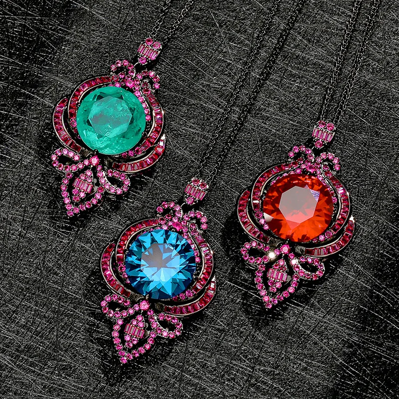 

Elegant Vintage Gothic Filigree Pendant Necklace with Sparkling Emerald 16mm Round CZ Ornate Party Statement Jewelry for Women