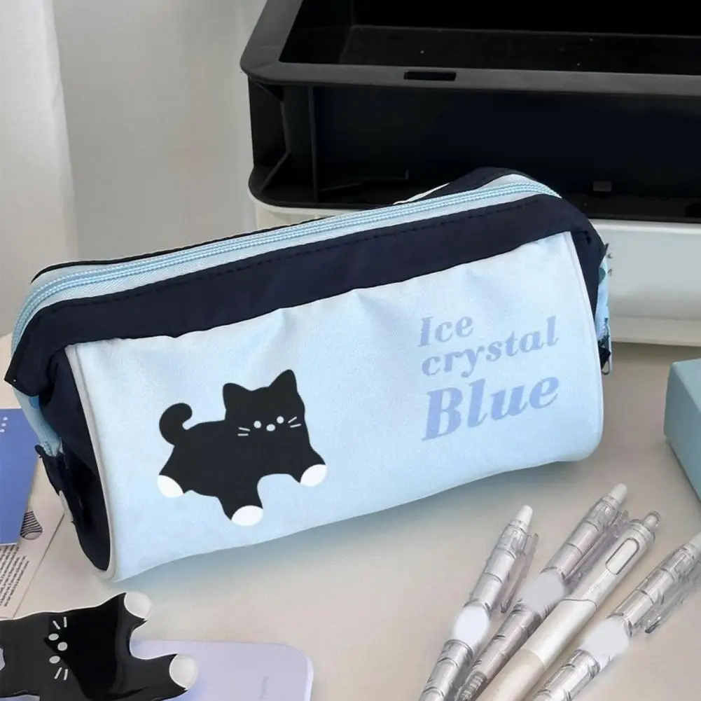 Bolsa de lápis de lona com fecho zipper, lápis, saco de armazenamento bonito impressão, papelaria portátil para escola