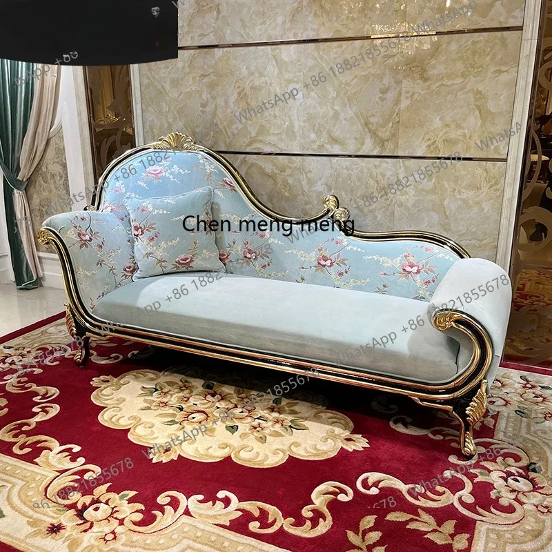 French solid wood chaise longue European beauty couch American neoclassical fabric lazy recliner bedroom furniture