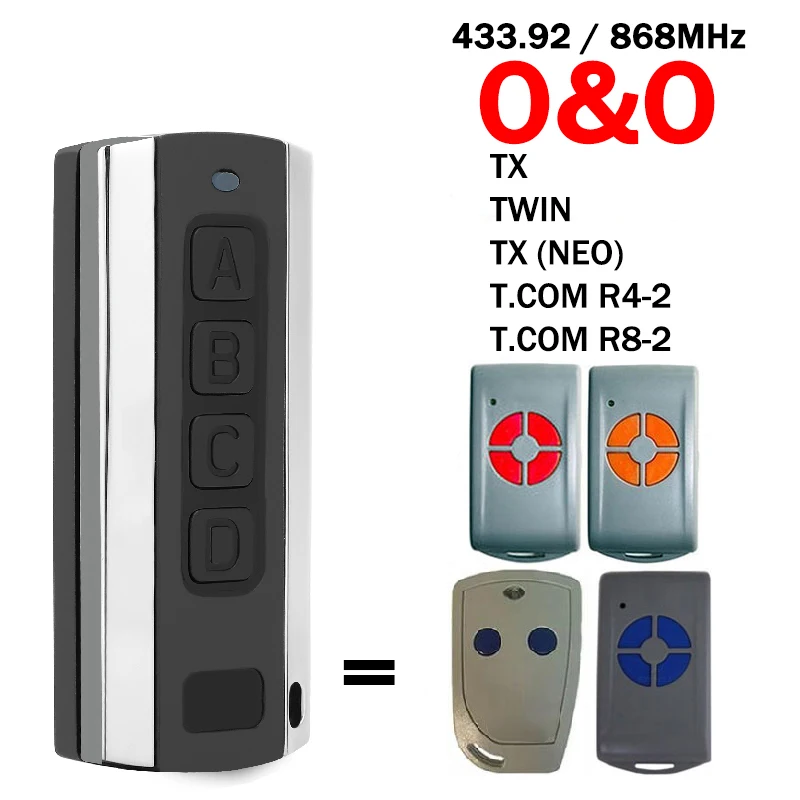 

For O&O TX TWIN T.COM R4-2 R8-2 Garage Door Remote Control 433.92/868MHz Garage Door Opener Compatible With O&O Remote Control